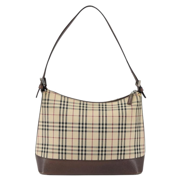 BURBERRY Nova Check Shoulder Bag Canvas Beige Silver Auth 153010
