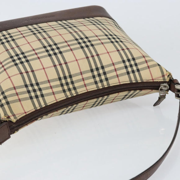 BURBERRY Nova Check Shoulder Bag Canvas Beige Silver Auth 153010
