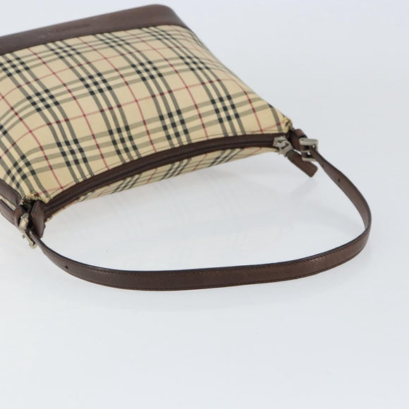 BURBERRY Nova Check Shoulder Bag Canvas Beige Silver Auth 153010