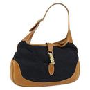 GUCCI GG Canvas Jackie Shoulder Bag Black Gold Auth 153012-1