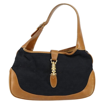 GUCCI GG Canvas Jackie Shoulder Bag Black Gold Auth 153012 - 0