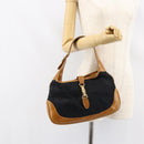 GUCCI GG Canvas Jackie Shoulder Bag Black Gold Auth 153012-23