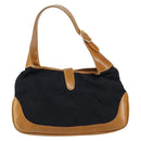 GUCCI GG Canvas Jackie Shoulder Bag Black Gold Auth 153012-3