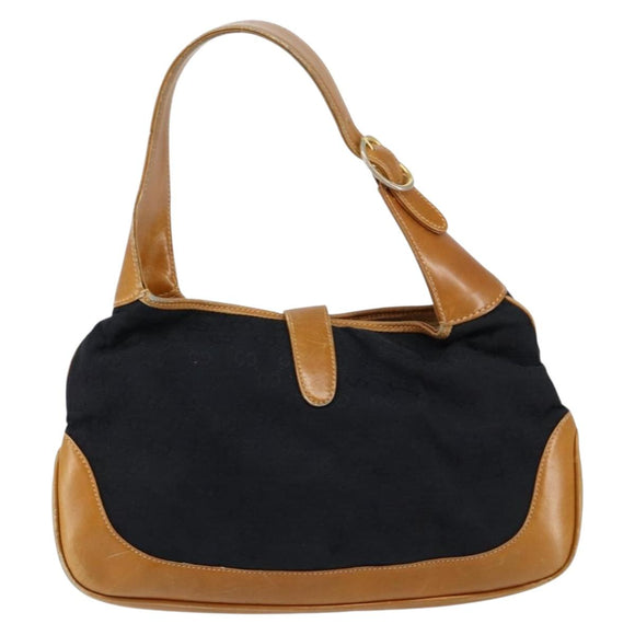 GUCCI GG Canvas Jackie Shoulder Bag Black Gold Auth 153012