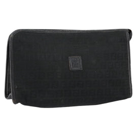 FENDI Zucchino Canvas Clutch Bag Black Auth 153013
