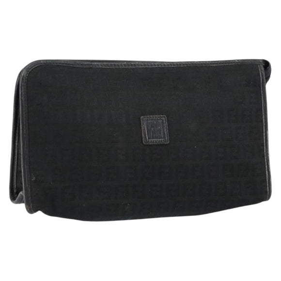 FENDI Zucchino Canvas Clutch Bag Black Auth 153013