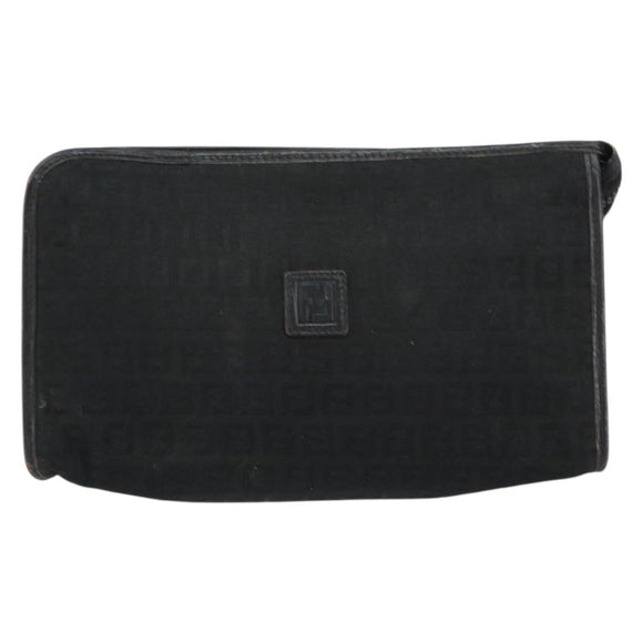 FENDI Zucchino Canvas Clutch Bag Black Auth 153013