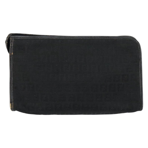 FENDI Zucchino Canvas Clutch Bag Black Auth 153013