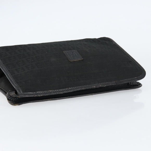 FENDI Zucchino Canvas Clutch Bag Black Auth 153013