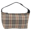 BURBERRY Nova Check Hand Bag Nylon Beige Silver Auth 153015-1