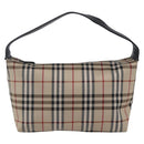 BURBERRY Nova Check Hand Bag Nylon Beige Silver Auth 153015-2