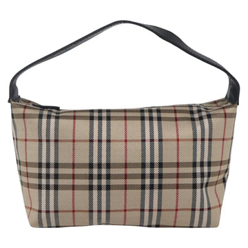 BURBERRY Nova Check Hand Bag Nylon Beige Silver Auth 153015 - 0