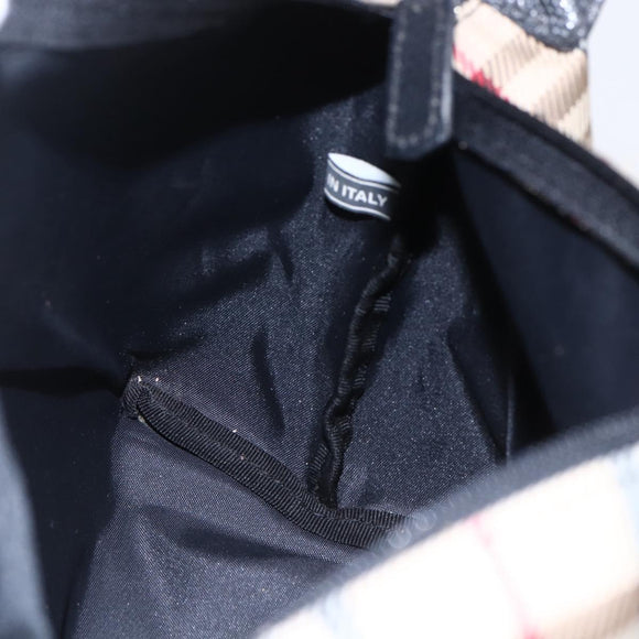 BURBERRY Nova Check Hand Bag Nylon Beige Silver Auth 153015