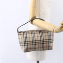 BURBERRY Nova Check Hand Bag Nylon Beige Silver Auth 153015-17