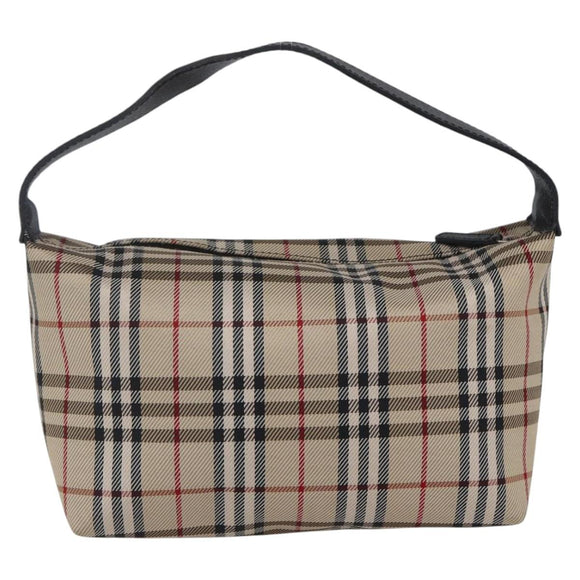 BURBERRY Nova Check Hand Bag Nylon Beige Silver Auth 153015