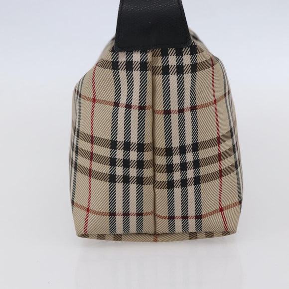 BURBERRY Nova Check Hand Bag Nylon Beige Silver Auth 153015