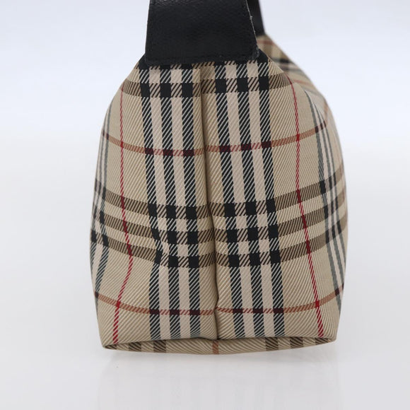 BURBERRY Nova Check Hand Bag Nylon Beige Silver Auth 153015