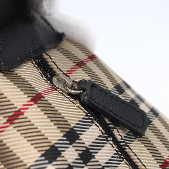 BURBERRY Nova Check Hand Bag Nylon Beige Silver Auth 153015