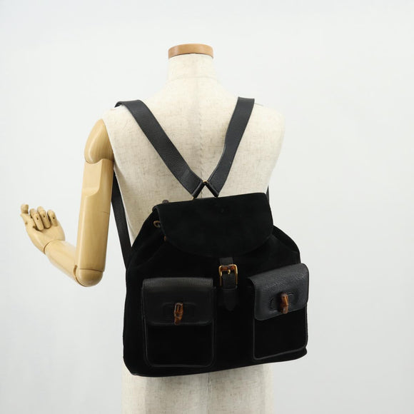 GUCCI Bamboo Backpack Suede Black Gold 003 2058 0016 Auth 153019V