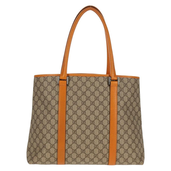 GUCCI GG Supreme Tote Bag PVC Beige Silver 114288 Auth 153030V