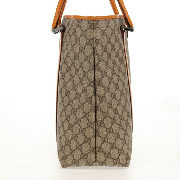 GUCCI GG Supreme Tote Bag PVC Beige Silver 114288 Auth 153030V