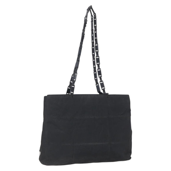 PRADA Tote Bag Nylon Black Silver Auth 153032