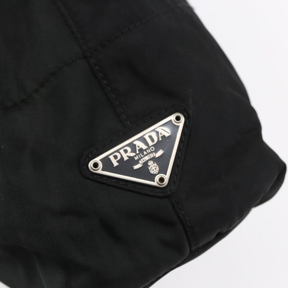 PRADA Tote Bag Nylon Black Silver Auth 153032