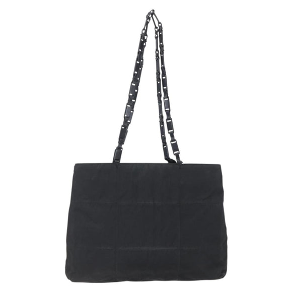 PRADA Tote Bag Nylon Black Silver Auth 153032