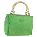 PRADA Tote Bag Nylon Green Gold Auth 153035-1
