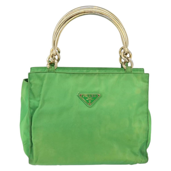 PRADA Tote Bag Nylon Green Gold Auth 153035