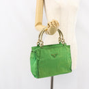 PRADA Tote Bag Nylon Green Gold Auth 153035-23