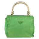 PRADA Tote Bag Nylon Green Gold Auth 153035-13