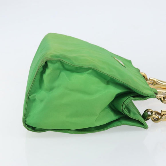 PRADA Tote Bag Nylon Green Gold Auth 153035