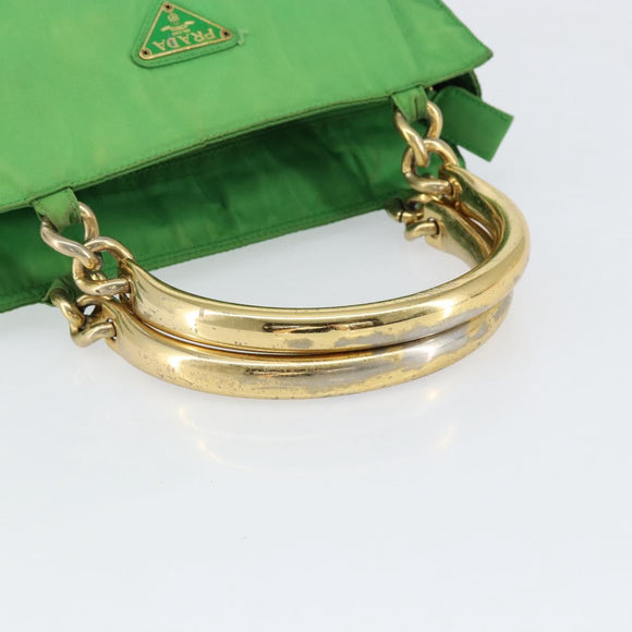 PRADA Tote Bag Nylon Green Gold Auth 153035