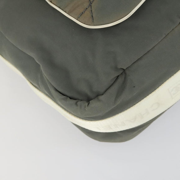 CHANEL Sports Line Shoulder Bag Canvas Gray Silver CC Auth 153037