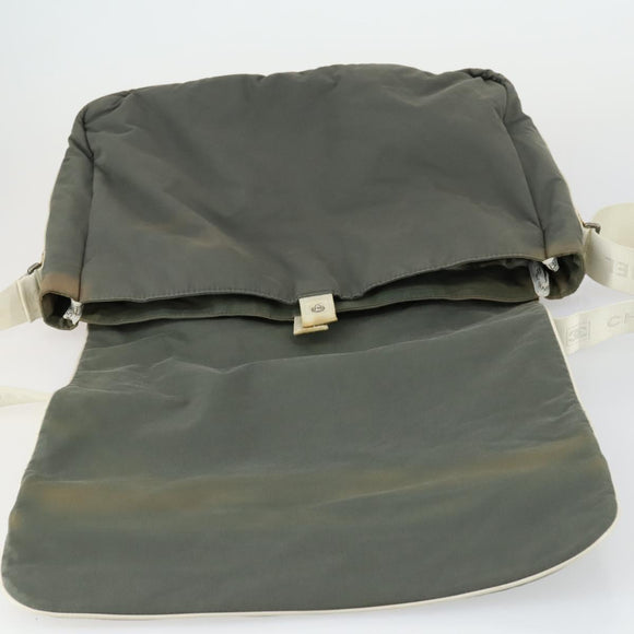 CHANEL Sports Line Shoulder Bag Canvas Gray Silver CC Auth 153037