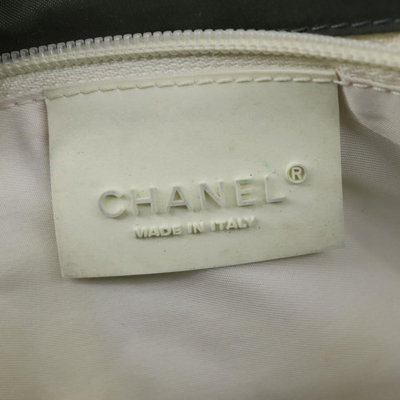 CHANEL Sports Line Shoulder Bag Canvas Gray Silver CC Auth 153037
