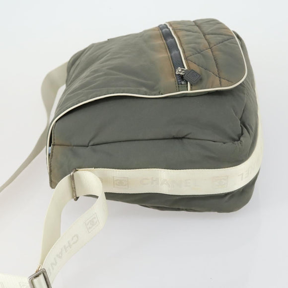 CHANEL Sports Line Shoulder Bag Canvas Gray Silver CC Auth 153037