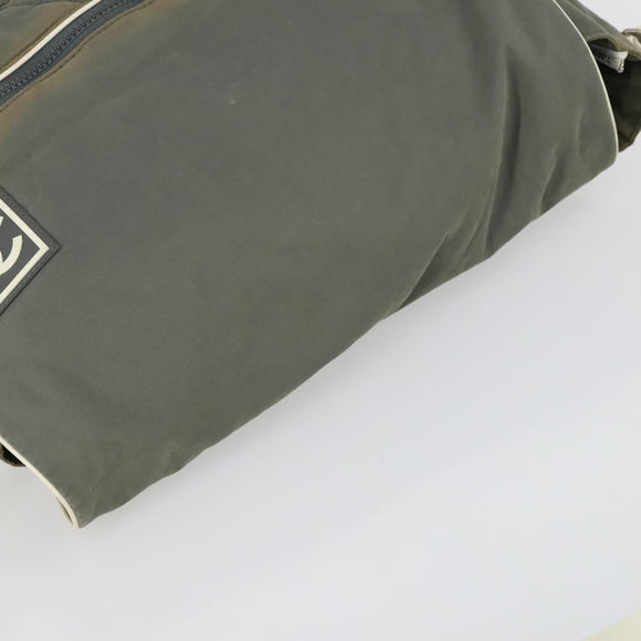 CHANEL Sports Line Shoulder Bag Canvas Gray Silver CC Auth 153037