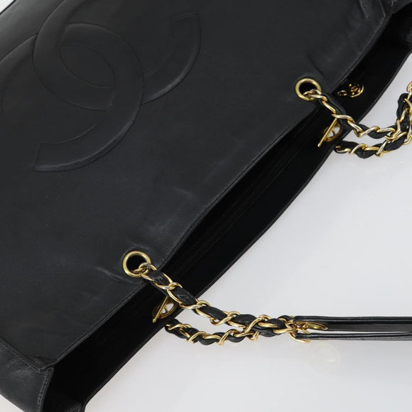 CHANEL COCO Mark Chain Shoulder Bag Lamb Skin Black Gold CC Auth 153038