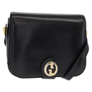 GUCCI Shoulder Bag Leather Black Gold Auth 153040-1