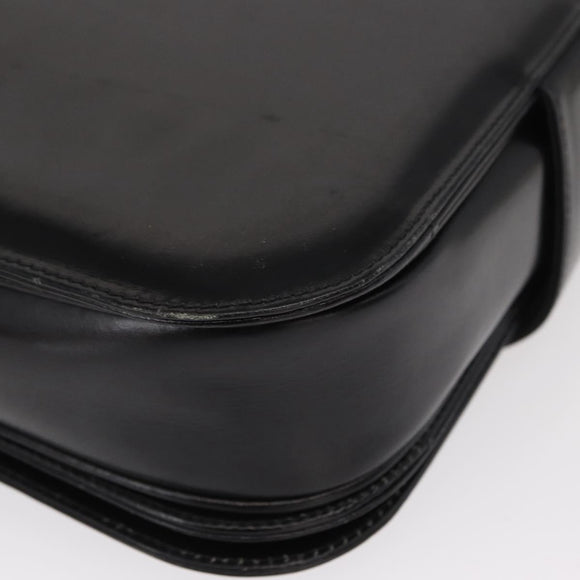 GUCCI Shoulder Bag Leather Black Gold Auth 153040