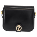 GUCCI Shoulder Bag Leather Black Gold Auth 153040-2