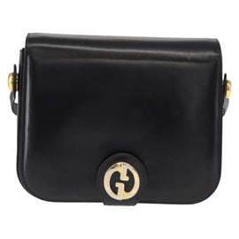 GUCCI Shoulder Bag Leather Black Gold Auth 153040 - 0