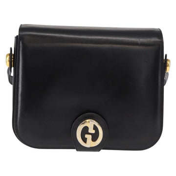 GUCCI Shoulder Bag Leather Black Gold Auth 153040 - 0