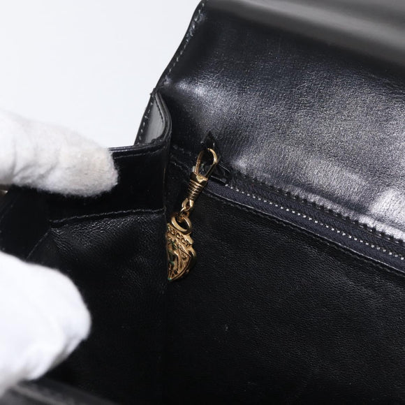 GUCCI Shoulder Bag Leather Black Gold Auth 153040