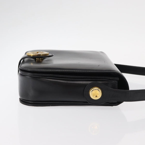 GUCCI Shoulder Bag Leather Black Gold Auth 153040