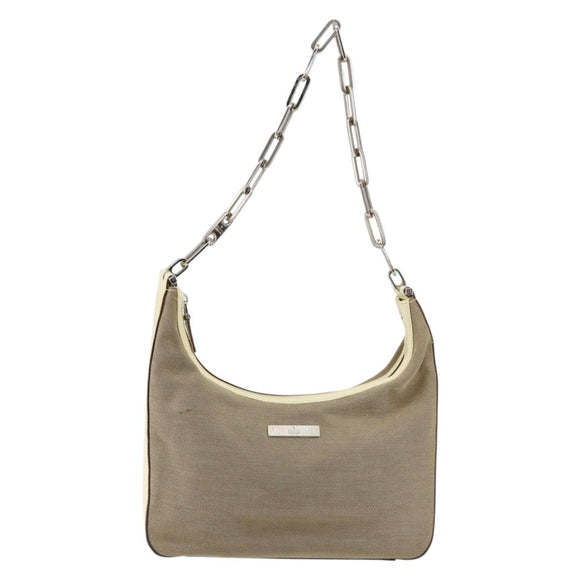 GUCCI Chain Shoulder Bag Canvas Beige Silver 001 3873 3754 Auth 153043