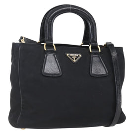 PRADA Hand Bag Nylon 2way Black Silver Auth 153044