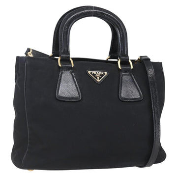 PRADA Hand Bag Nylon 2way Black Silver Auth 153044